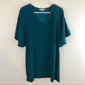 Calypso St Barth | Teal Silk Dress with Fan Sleeve